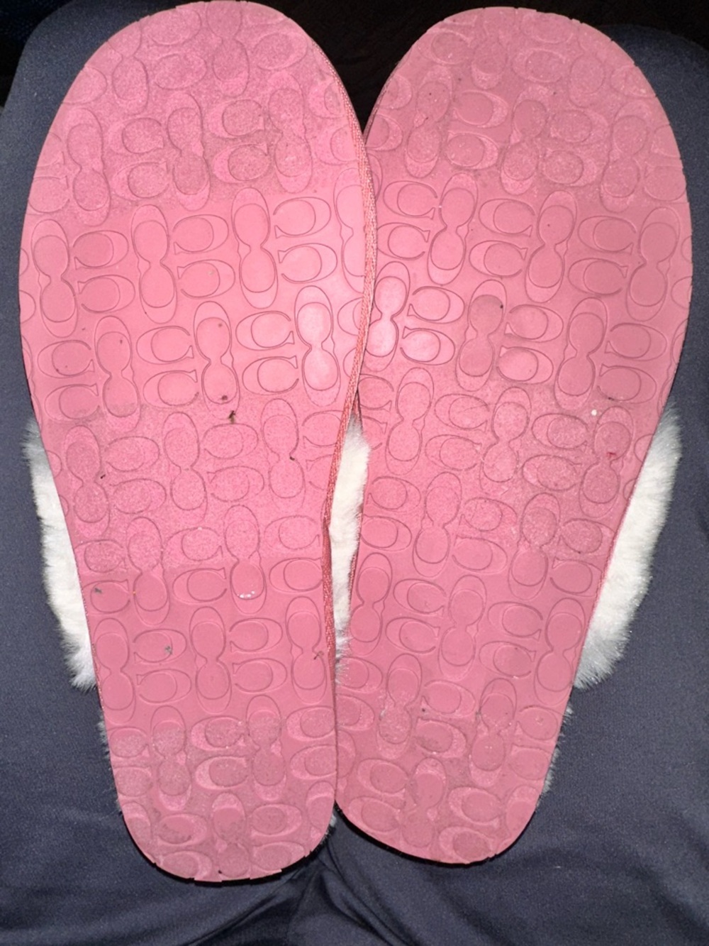 COACH Ziva Pink Signature Faux-Fur Slide Slippers with Cream Lining - Picture 4 of 4
